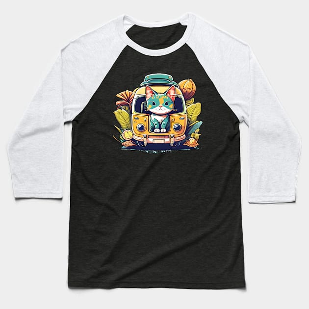 The Travelling Cats - Colorful Cat Travel In The World Baseball T-Shirt by Johnathan Allen Wilson